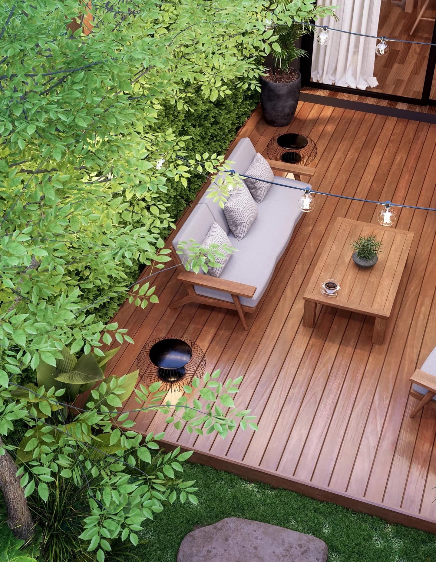 Aerial view of a custom timber deck